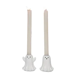 Transpac Resin Ghost Candle Holder Set Of 2 Black Taper Holders For Halloween Tabletop And Mantel Decor Gift