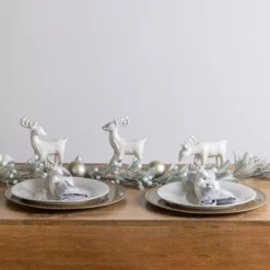 Transpac Dolomite 9.6 In White Christmas Elegant Reindeer Napkin Ring Set Of 4 Kitchen Holders For Holiday Decor
